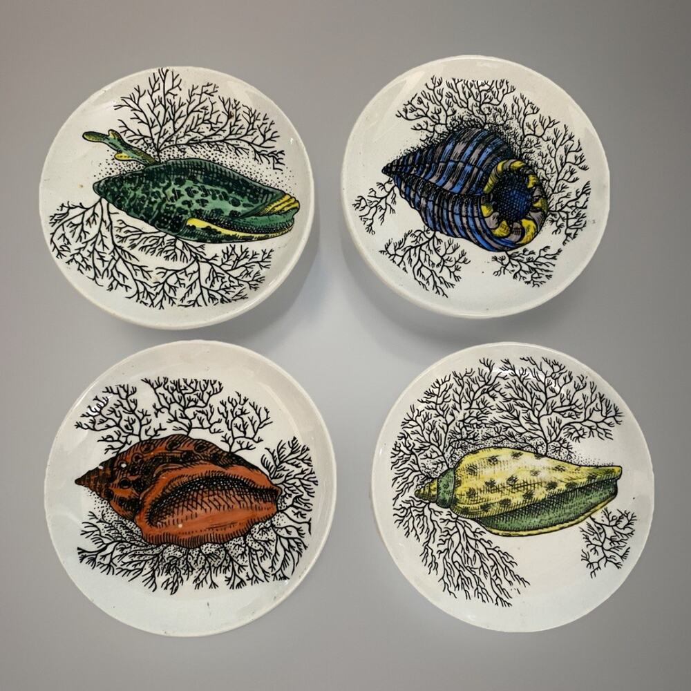 Bucciarelli Ceramic Nautical Shell Coasters Small Plates 4" Italy Milano Set 4